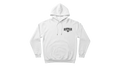 Ravnar The Cult white heavyweight cotton hoodie with black chest logo and drawstring hood