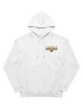 Ravnar Crown of Bones white heavyweight hoodie with gold logo embroidery on the chest