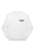 Ravnar Crown of Bones white heavyweight sweatshirt with a gold logo on the chest for luxury streetwear style.